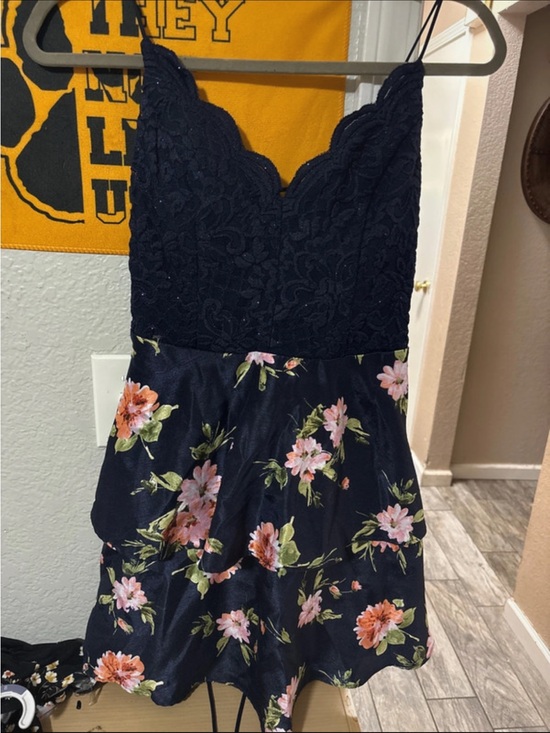 City Studio Dresses & Skirts - City Studio Navy Lace Bodice Floral Mini Dress